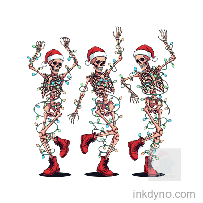 Festive Dancing Skeletons With Christmas Lights Design — DTF Transfer
