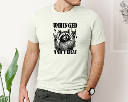brand:Bella Canvas|color:Citron|Unhinged And Feral Vintage Raccoon Meme Graphic T-Shirt