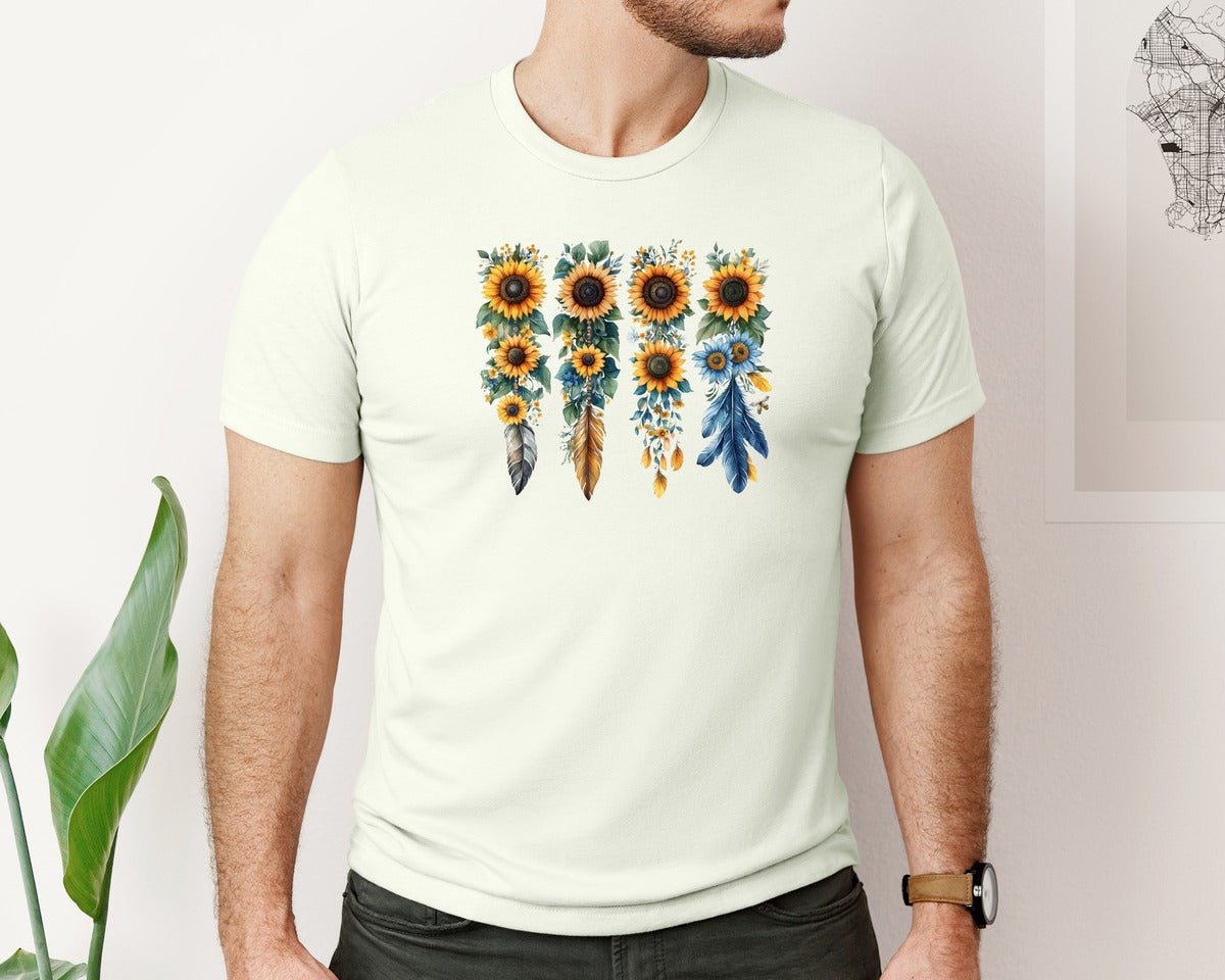 brand:Bella Canvas|color:Citron|Boho Wildflowers Feathers Flowers Graphic T-Shirt