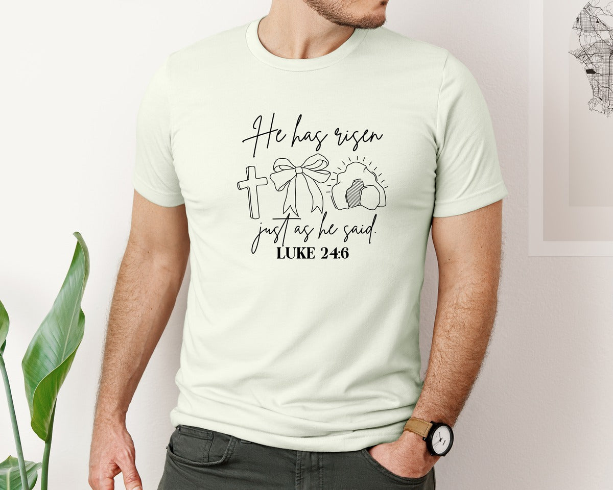 brand:Bella Canvas|color:Citron|He Has Risen Graphic T-Shirt