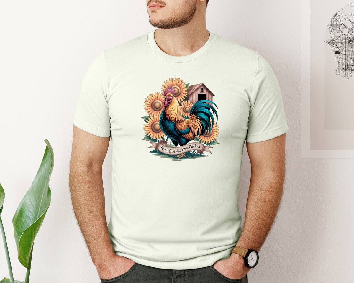 brand:Bella Canvas|color:Citron|Just A Girl Who Loves Chickens 10 Graphic T-Shirt