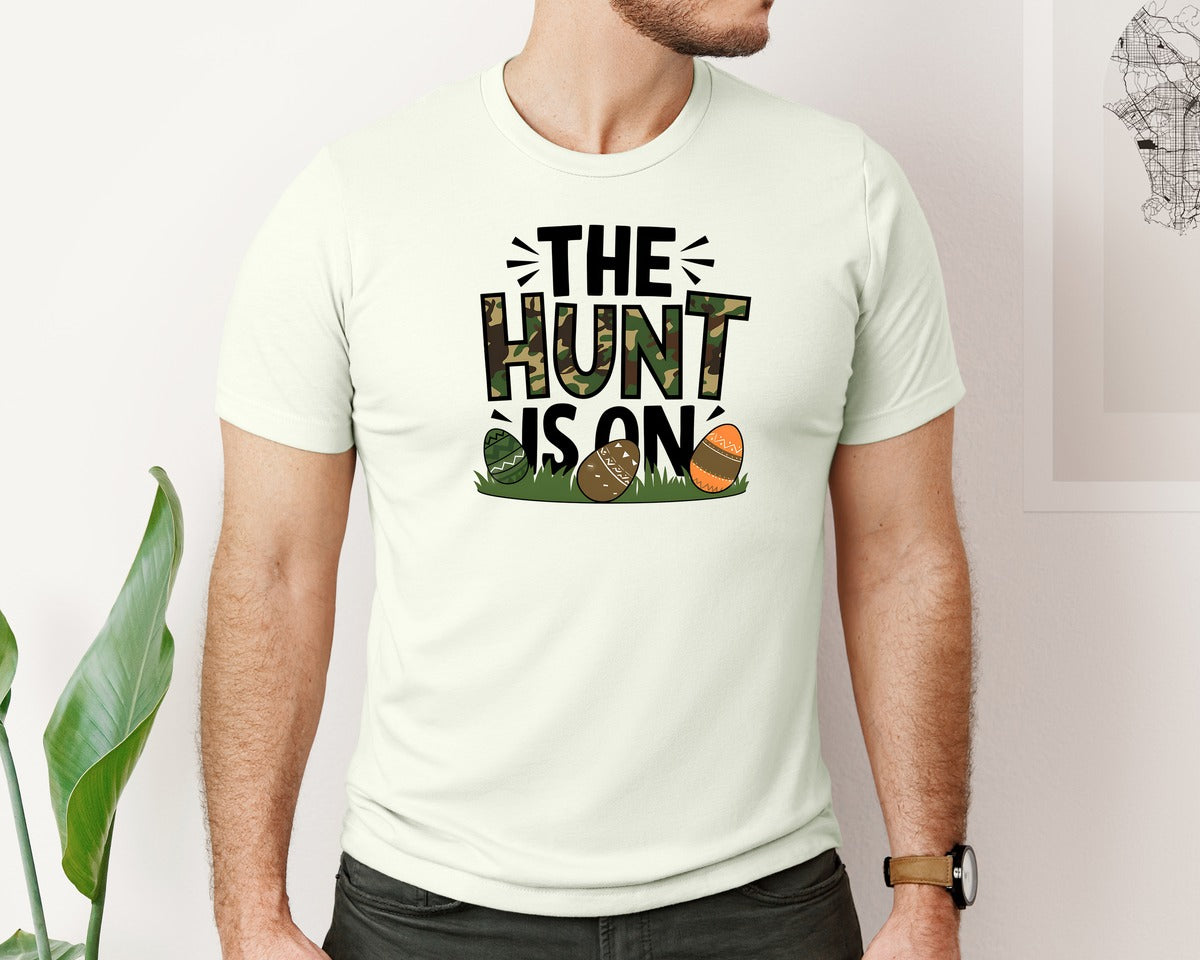brand:Bella Canvas|color:Citron|The Hunt Is On Camo Easter Egg Camo Graphic T-Shirt