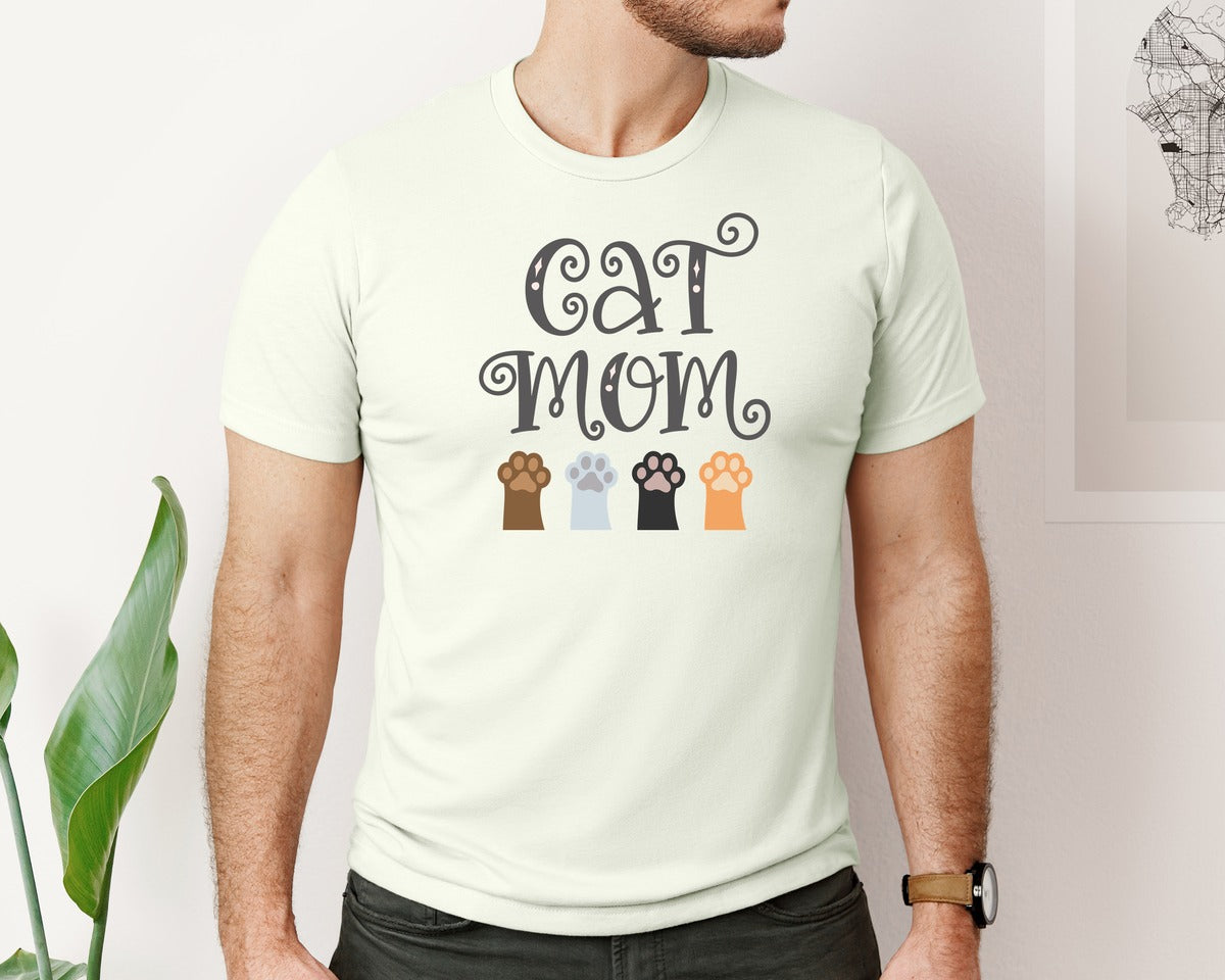 brand:Bella Canvas|color:Citron|Cat Mom Cute Crazy Cat Lady Quote 2 Graphic T-Shirt