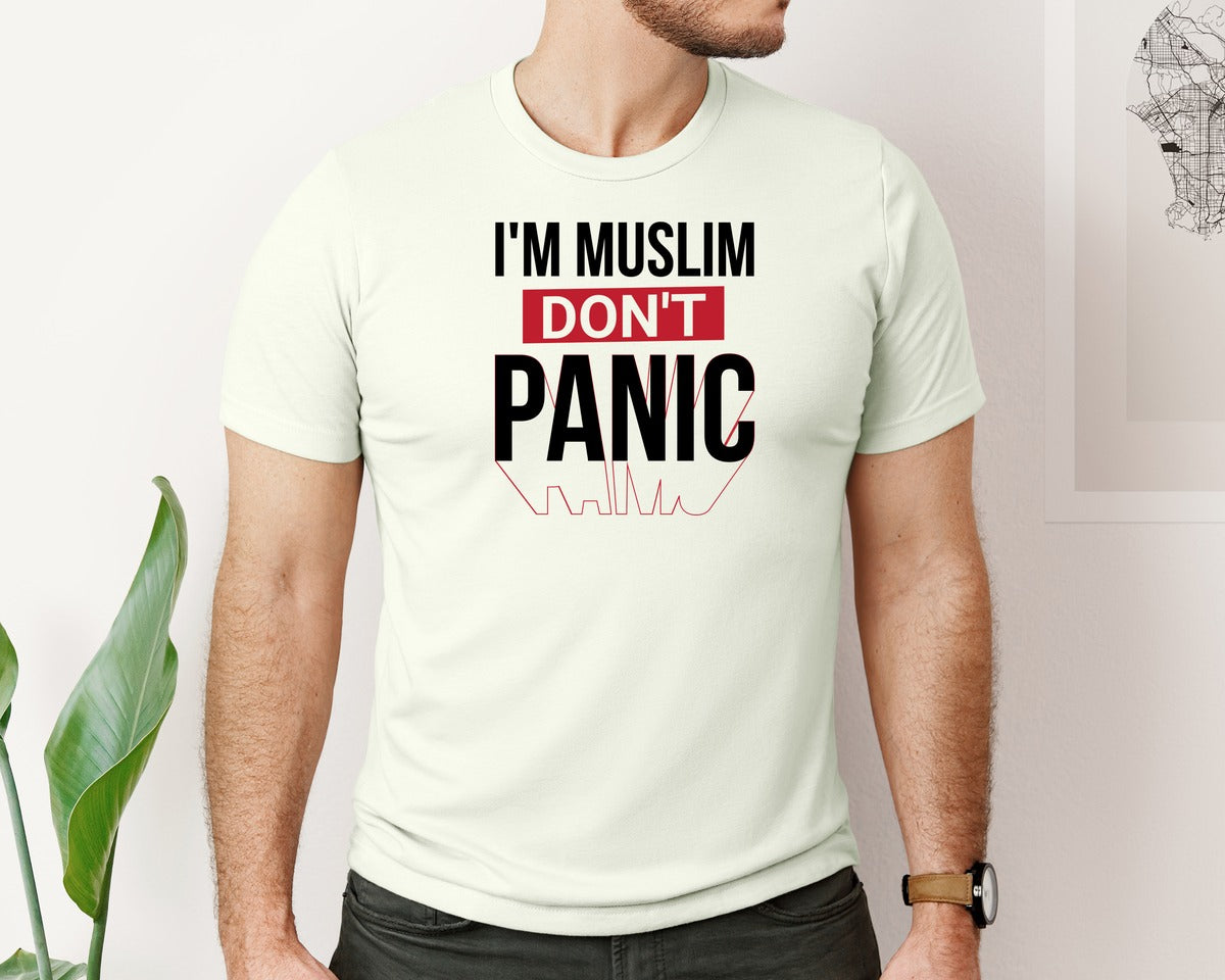 brand:Bella Canvas|color:Citron|Im Muslim Dont Panic Muslim Quote Is Graphic T-Shirt