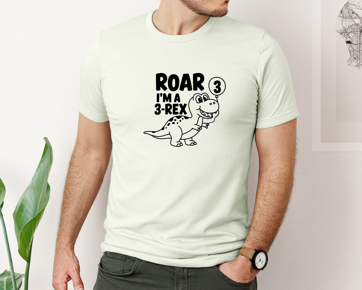 brand:Bella Canvas|color:Citron|3 Rex Dinosaur Birthday Graphic T-Shirt