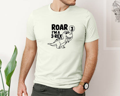 brand:Bella Canvas|color:Citron|3 Rex Dinosaur Birthday Graphic T-Shirt
