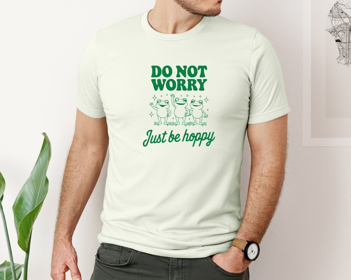 brand:Bella Canvas|color:Citron|Do Not Worry Just Be Hoppy Frog T Shirt 2 Graphic T-Shirt