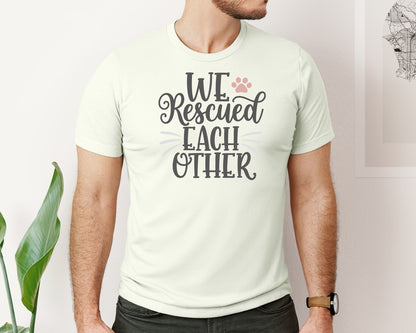 brand:Bella Canvas|color:Citron|We Rescued Each Other Cute Cat Quote Graphic T-Shirt
