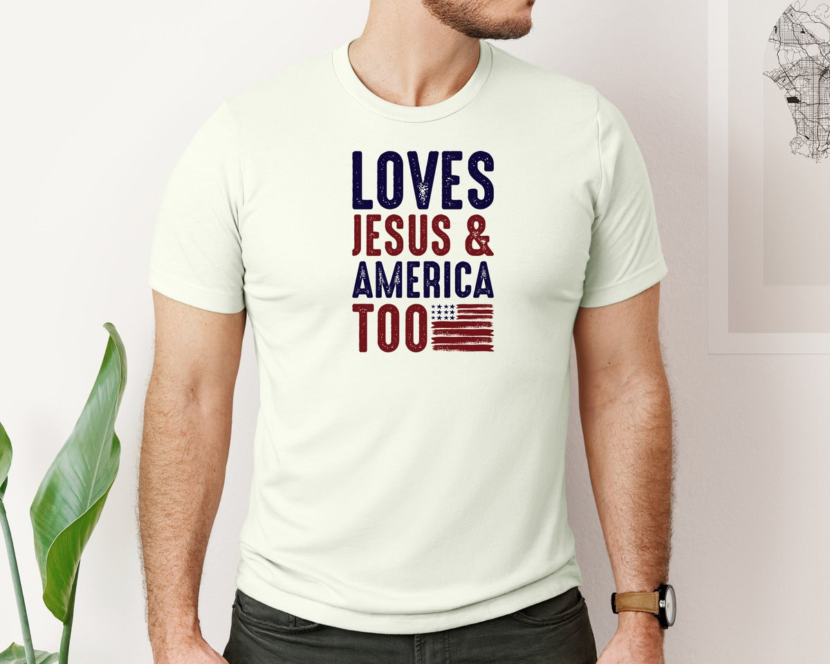 brand:Bella Canvas|color:Citron|Loves Jesus And America Too Jesus Graphic T-Shirt