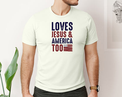 brand:Bella Canvas|color:Citron|Loves Jesus And America Too Jesus Graphic T-Shirt