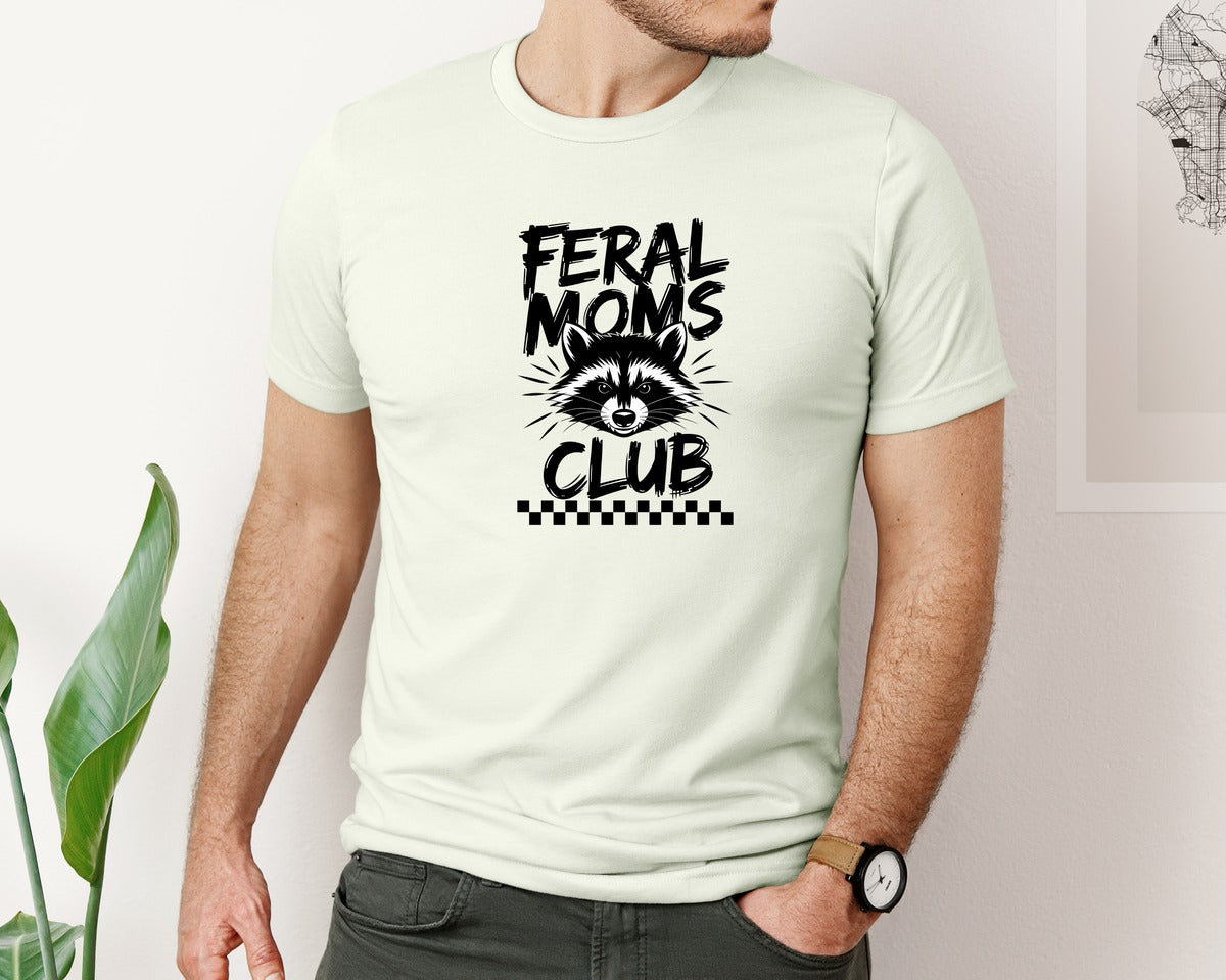 brand:Bella Canvas|color:Citron|Feral Moms Club Mom Life Raccoon Graphic T-Shirt