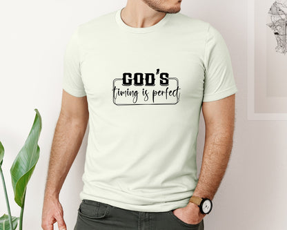 brand:Bella Canvas|color:Citron|Gods Timing Is Perfect Sleeve Design Graphic T-Shirt