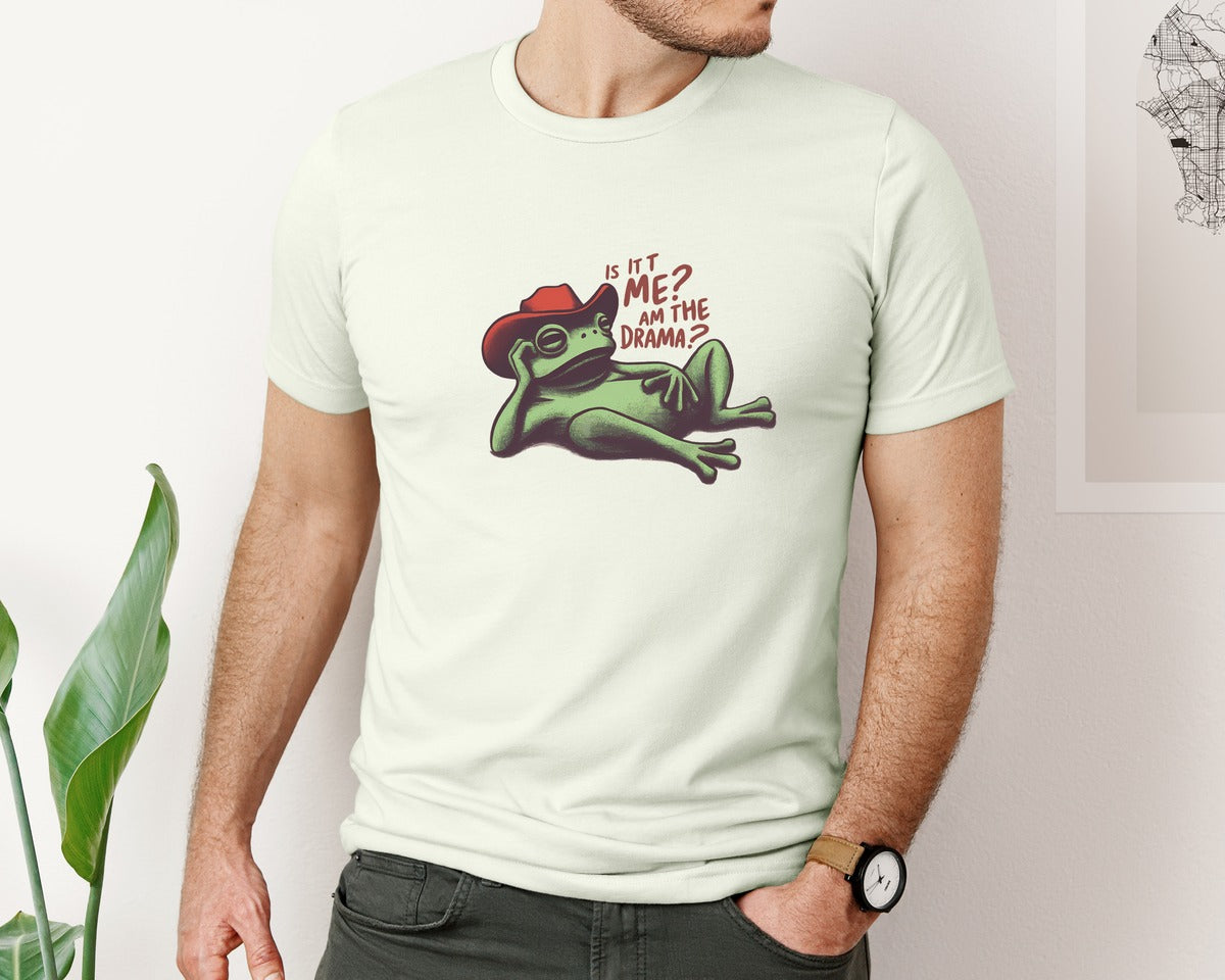 brand:Bella Canvas|color:Citron|Drama Frog Funny Cowboy Aesthetic Graphic T-Shirt