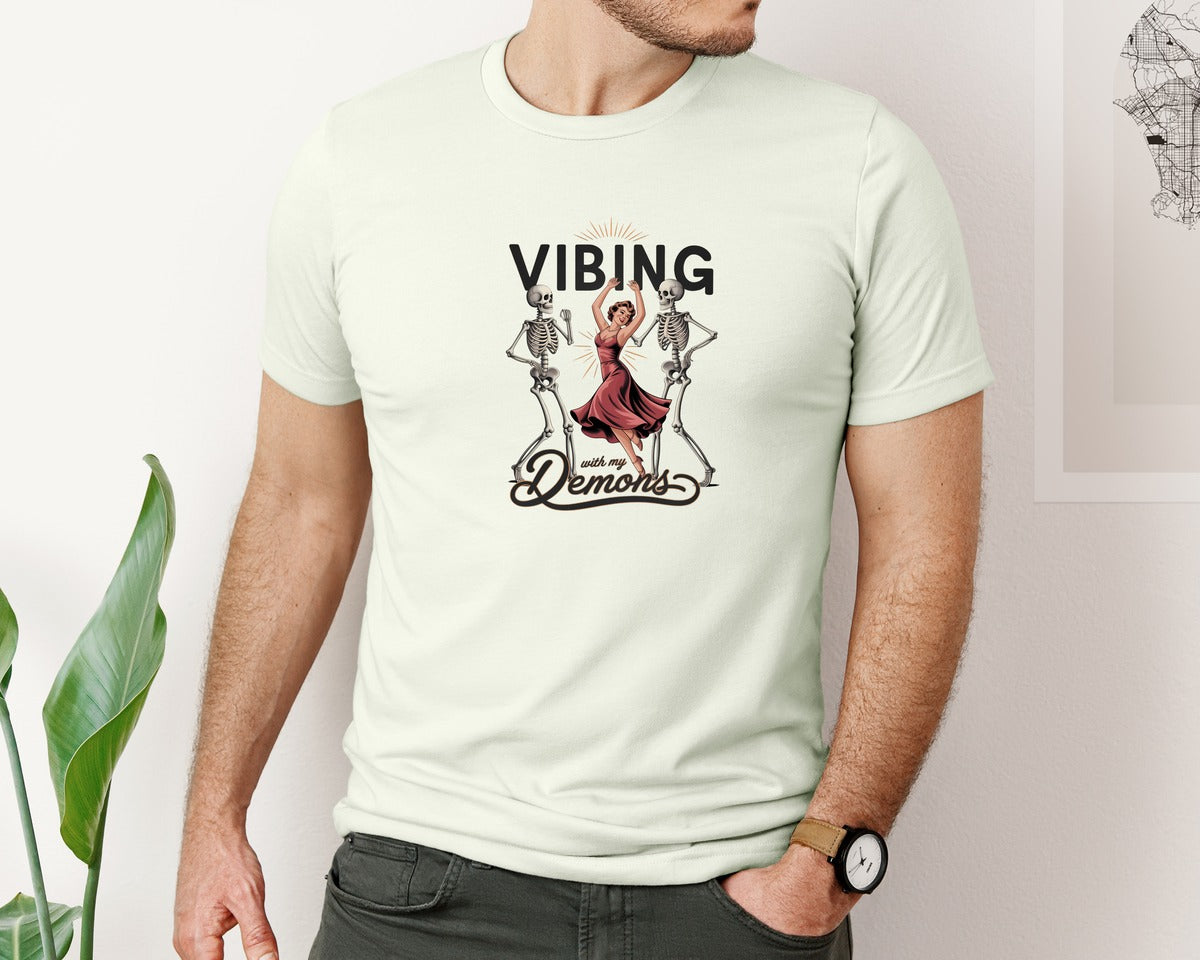 brand:Bella Canvas|color:Citron|Vibing With My Demons Retro Gothic 2 Graphic T-Shirt