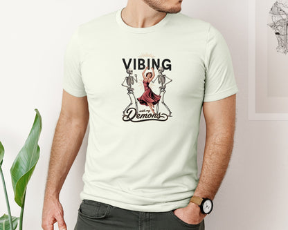 brand:Bella Canvas|color:Citron|Vibing With My Demons Retro Gothic 2 Graphic T-Shirt