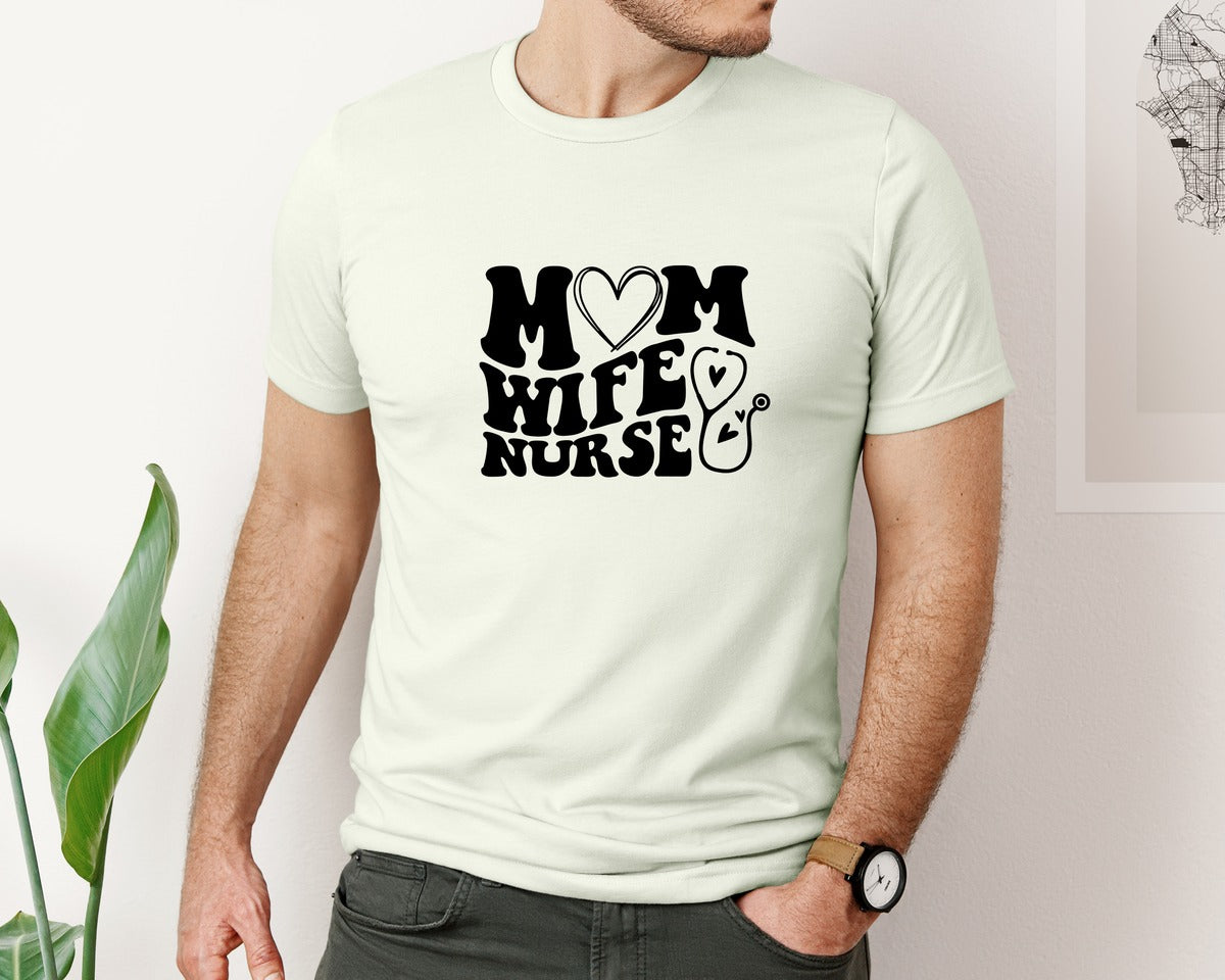 brand:Bella Canvas|color:Citron|Mom Wife Nurse Wavy Graphic T-Shirt