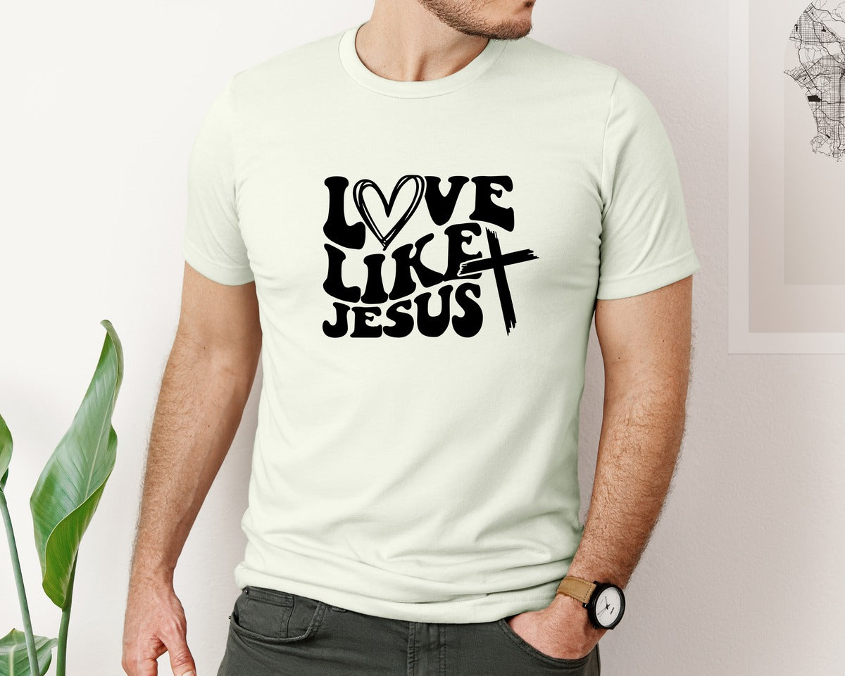 brand:Bella Canvas|color:Citron|Love Like Jesus Wavy 2 Graphic T-Shirt