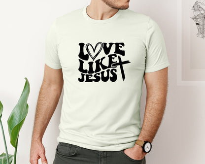 brand:Bella Canvas|color:Citron|Love Like Jesus Wavy 2 Graphic T-Shirt