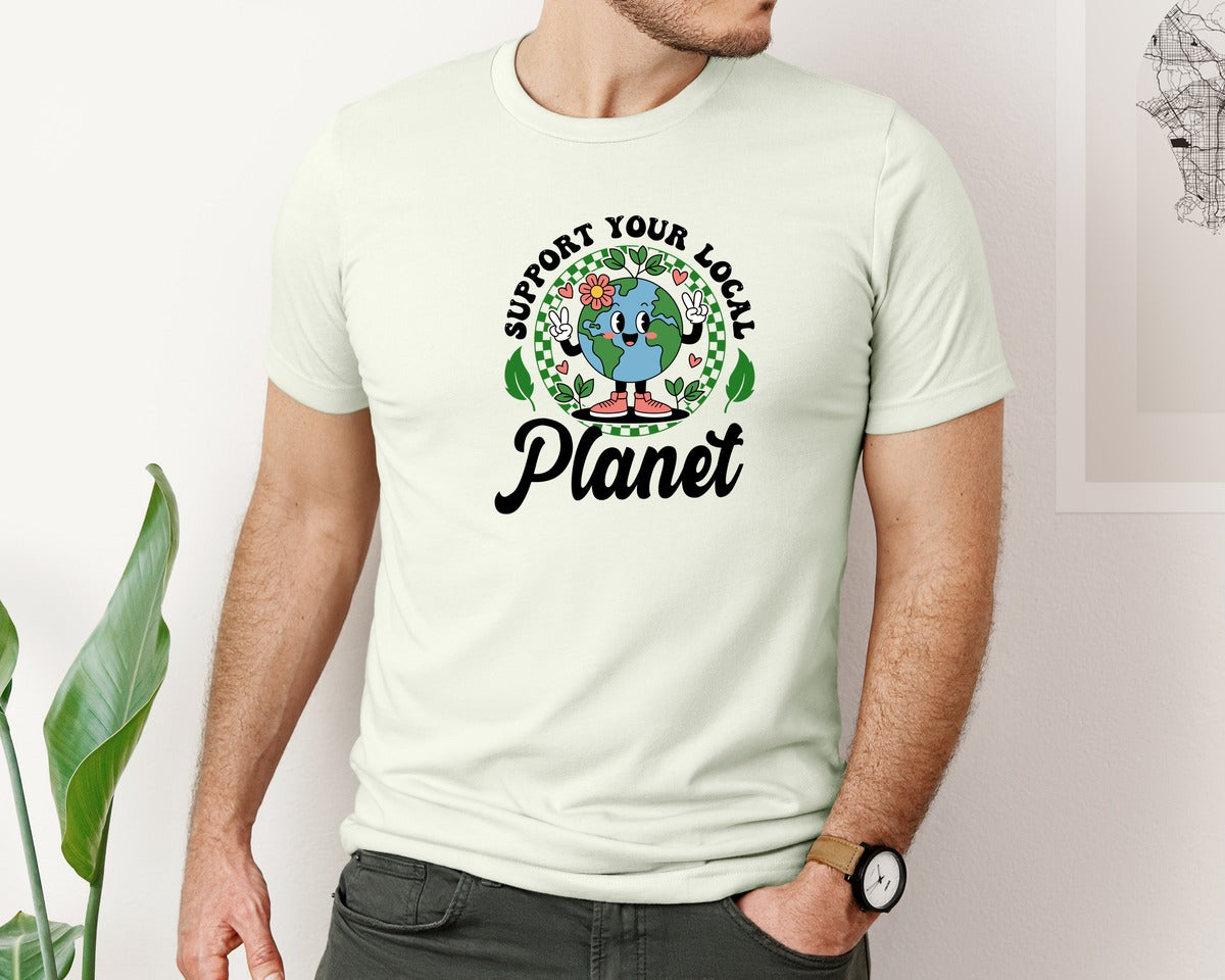 brand:Bella Canvas|color:Citron|Earth Day Support Your Local Planet 2 Graphic T-Shirt