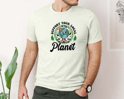 brand:Bella Canvas|color:Citron|Earth Day Support Your Local Planet 2 Graphic T-Shirt