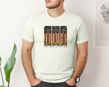 brand:Bella Canvas|color:Citron|Stars And Stripes And Jesus Christ Graphic T-Shirt