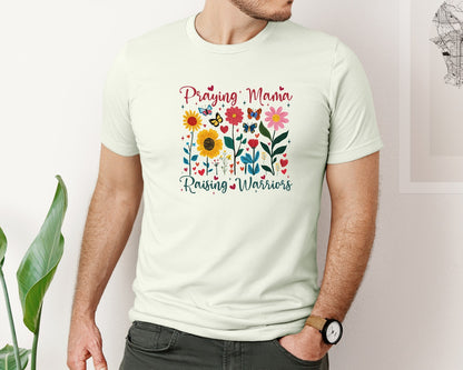 brand:Bella Canvas|color:Citron|Praying Mama Raising Warriors Boho Graphic T-Shirt