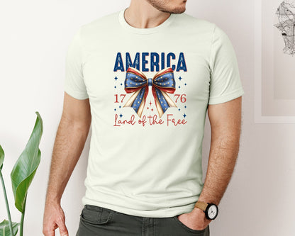 brand:Bella Canvas|color:Citron|America Bow Land Of The Free Graphic T-Shirt