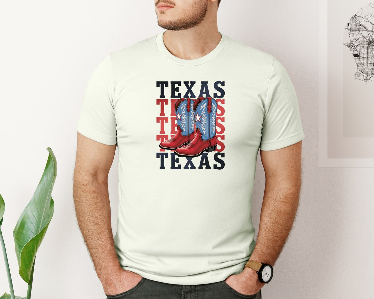 brand:Bella Canvas|color:Citron|Texas Cowboy Boots Western Rodeo 4 Graphic T-Shirt