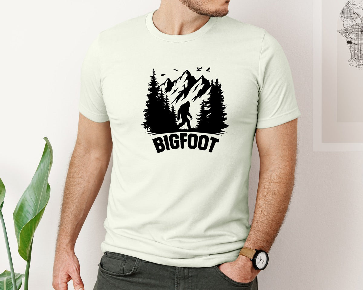 brand:Bella Canvas|color:Citron|Retro Bigfoot Silhouette Pixel Art Graphic T-Shirt