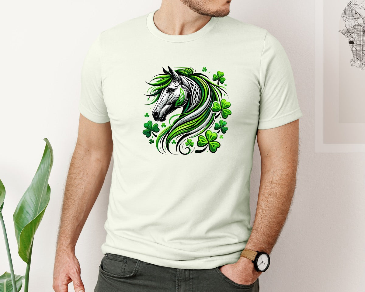 brand:Bella Canvas|color:Citron|St Patricks Day Horse Lucky Graphic T-Shirt