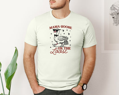 brand:Bella Canvas|color:Citron|Mama Goose On The Loose Pngtrendy Funny Graphic T-Shirt