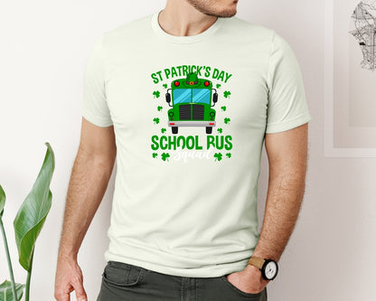 brand:Bella Canvas|color:Citron|St Patricks Day School Bus Squad School 2 Graphic T-Shirt