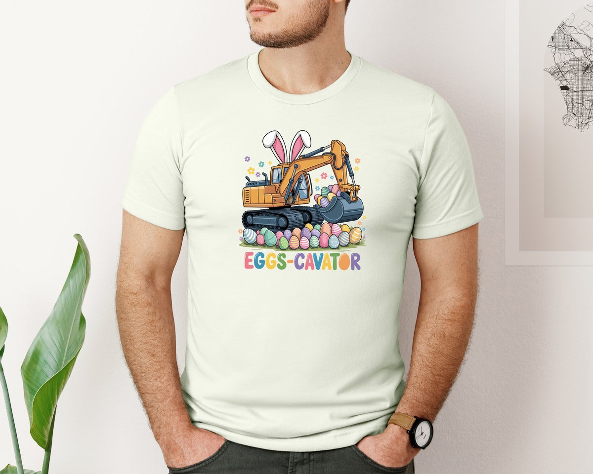 brand:Bella Canvas|color:Citron|Eggs Cavator Easter Excavator 3 Graphic T-Shirt