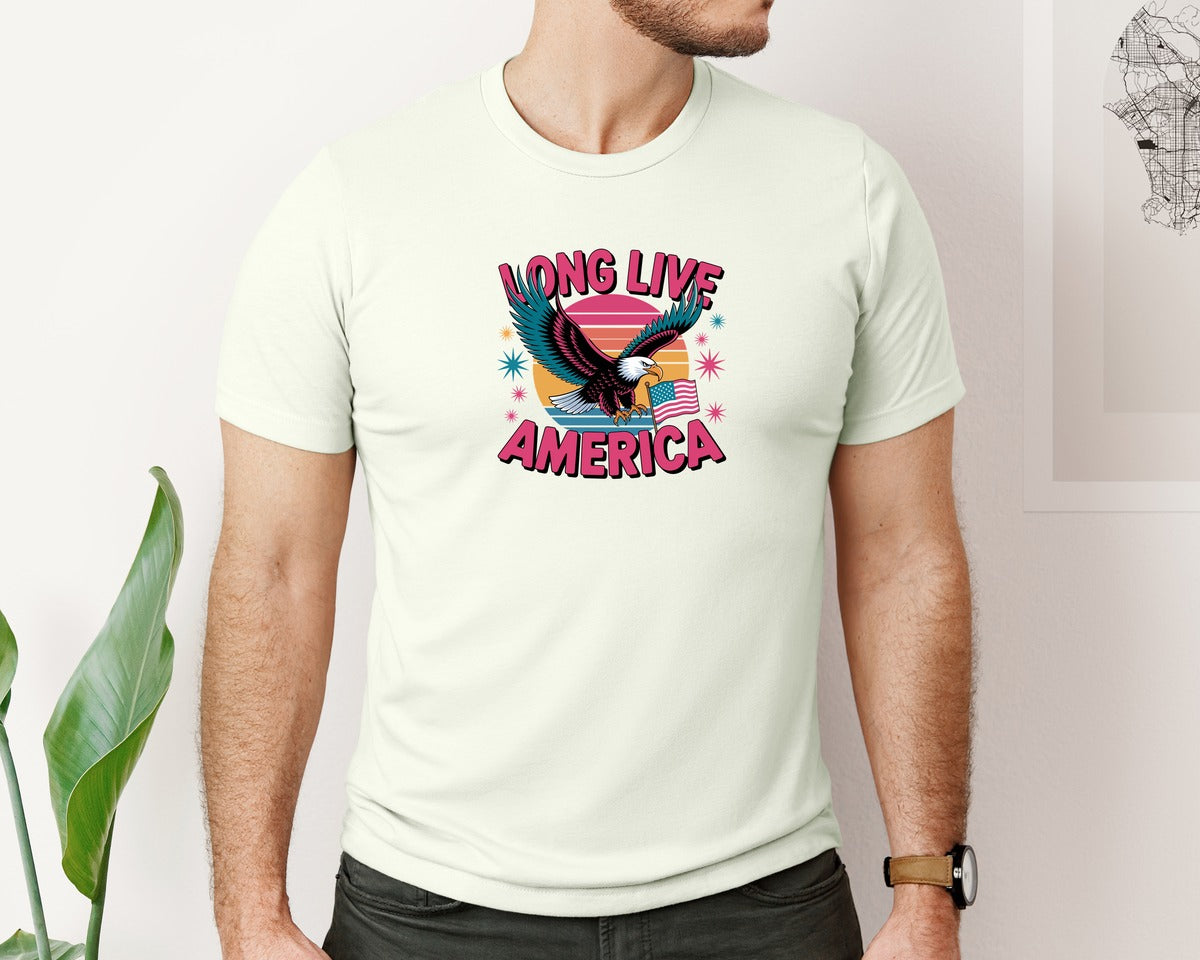 brand:Bella Canvas|color:Citron|Long Live America Graphic T-Shirt
