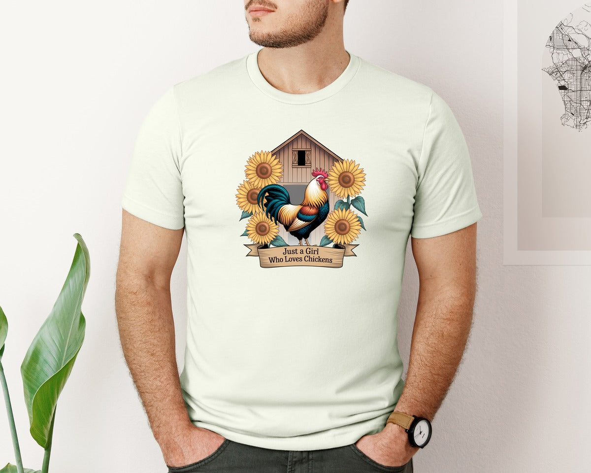 brand:Bella Canvas|color:Citron|Just A Girl Who Loves Chickens 8 Graphic T-Shirt