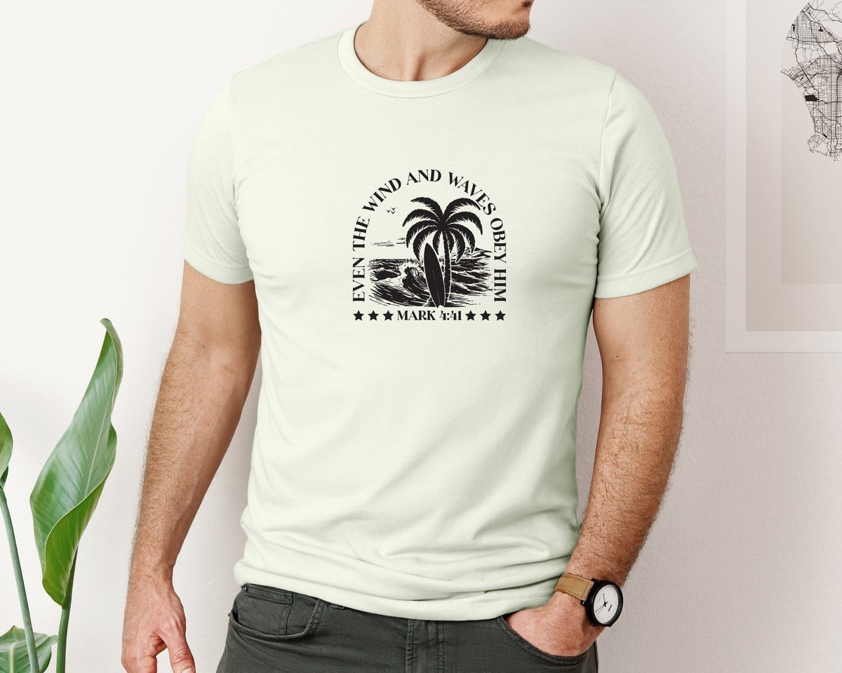 brand:Bella Canvas|color:Citron|Wind And Waves Obey Him Mark 441 Graphic T-Shirt