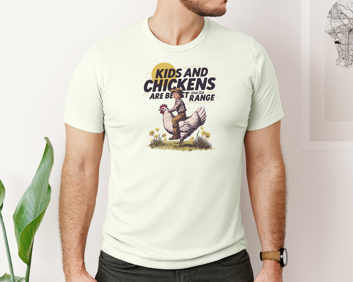 brand:Bella Canvas|color:Citron|Kids And Chickens Vintage Farm Graphic T-Shirt