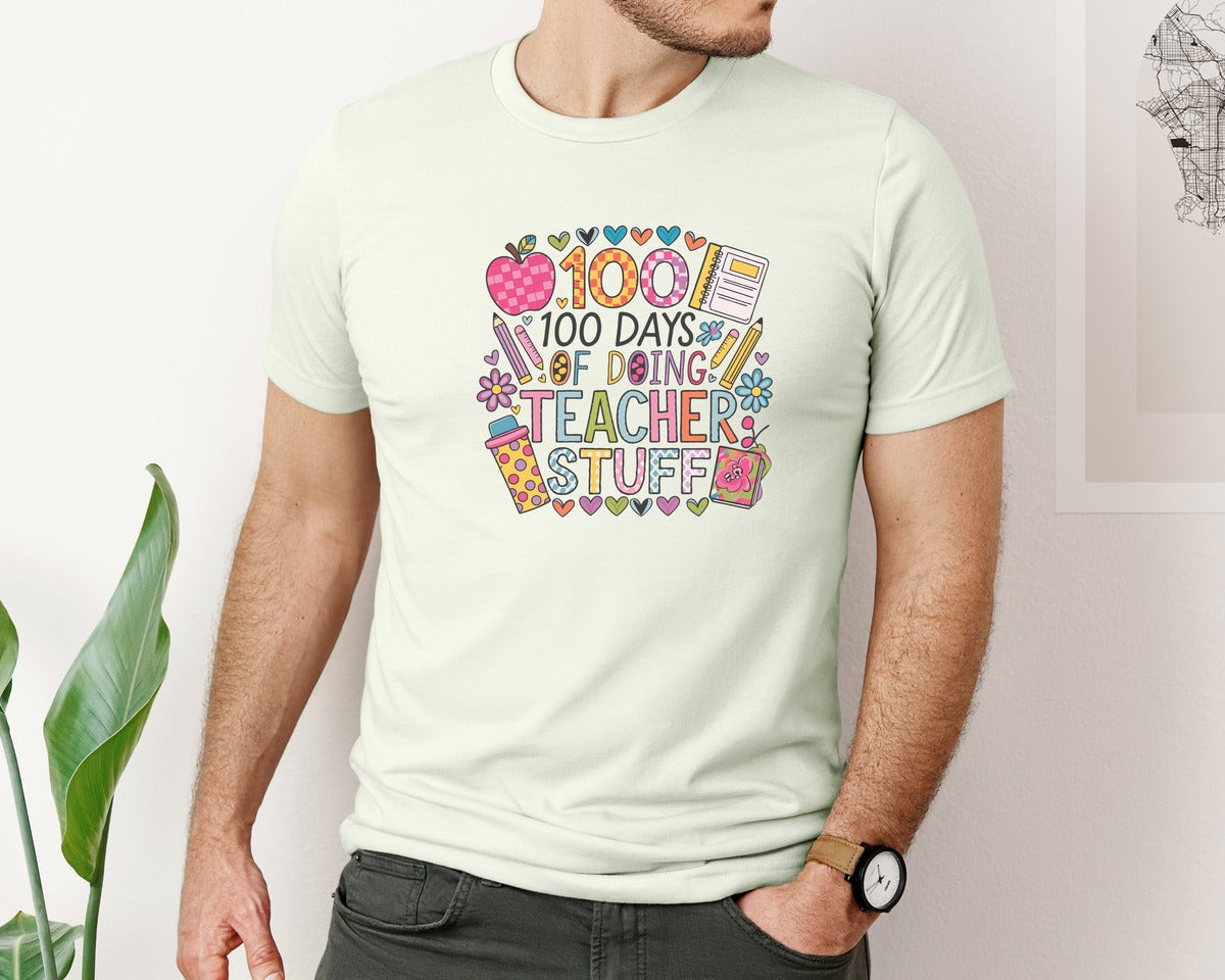 brand:Bella Canvas|color:Citron|100 Days Of School 57 Graphic T-Shirt