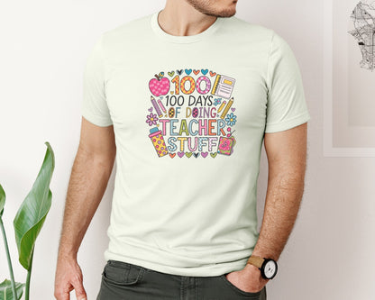 brand:Bella Canvas|color:Citron|100 Days Of School 57 Graphic T-Shirt
