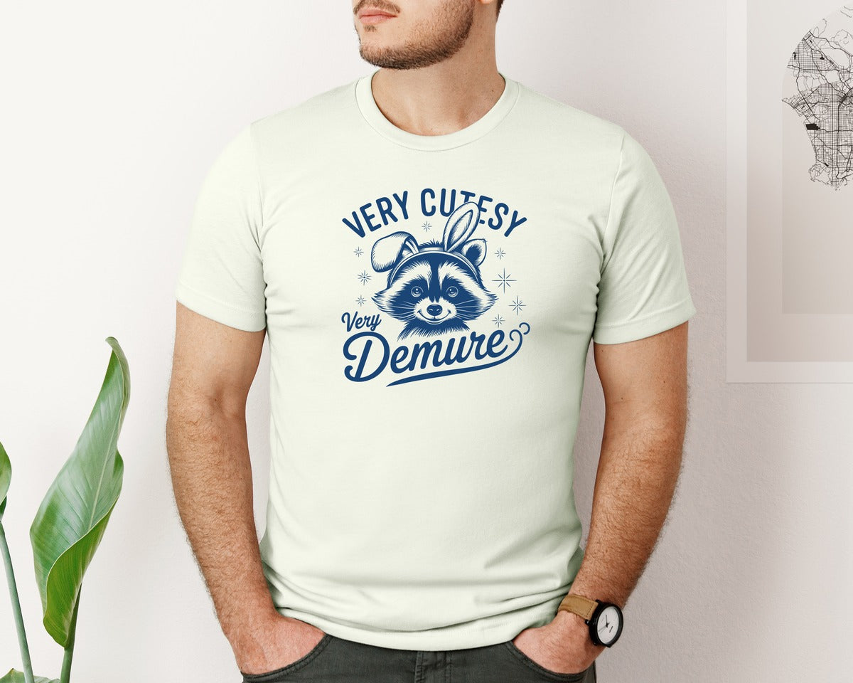 brand:Bella Canvas|color:Citron|Very Cutesy Very Demure Raccoon T Shirt Graphic T-Shirt