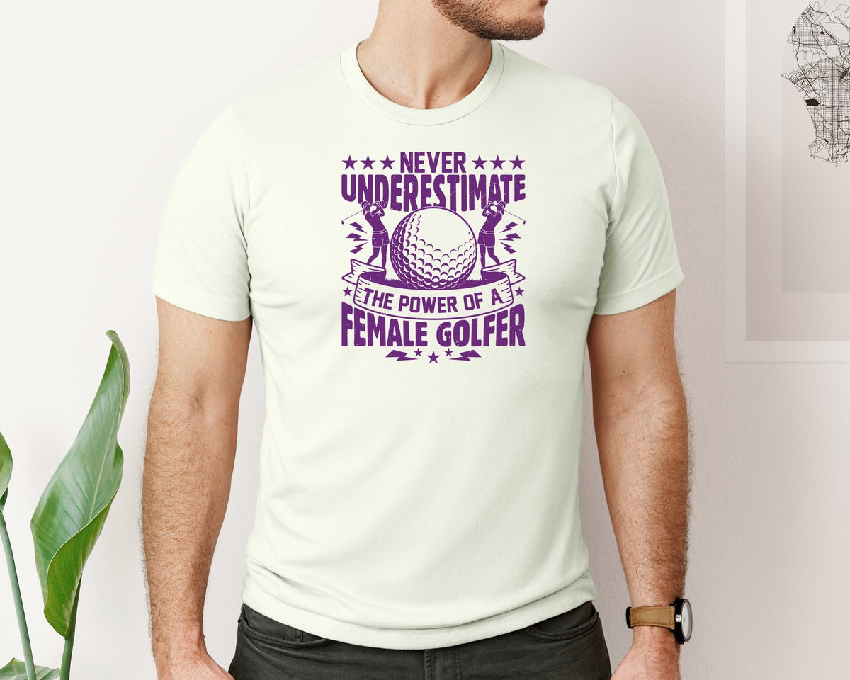 brand:Bella Canvas|color:Citron|Female Golfer Golf Club T Shirt Design Graphic T-Shirt
