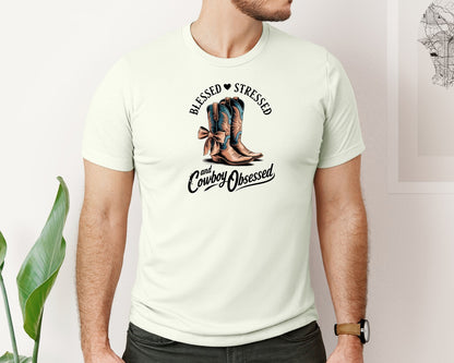 brand:Bella Canvas|color:Citron|Blessed Stressed Mom Western Mothers Day 3 Graphic T-Shirt