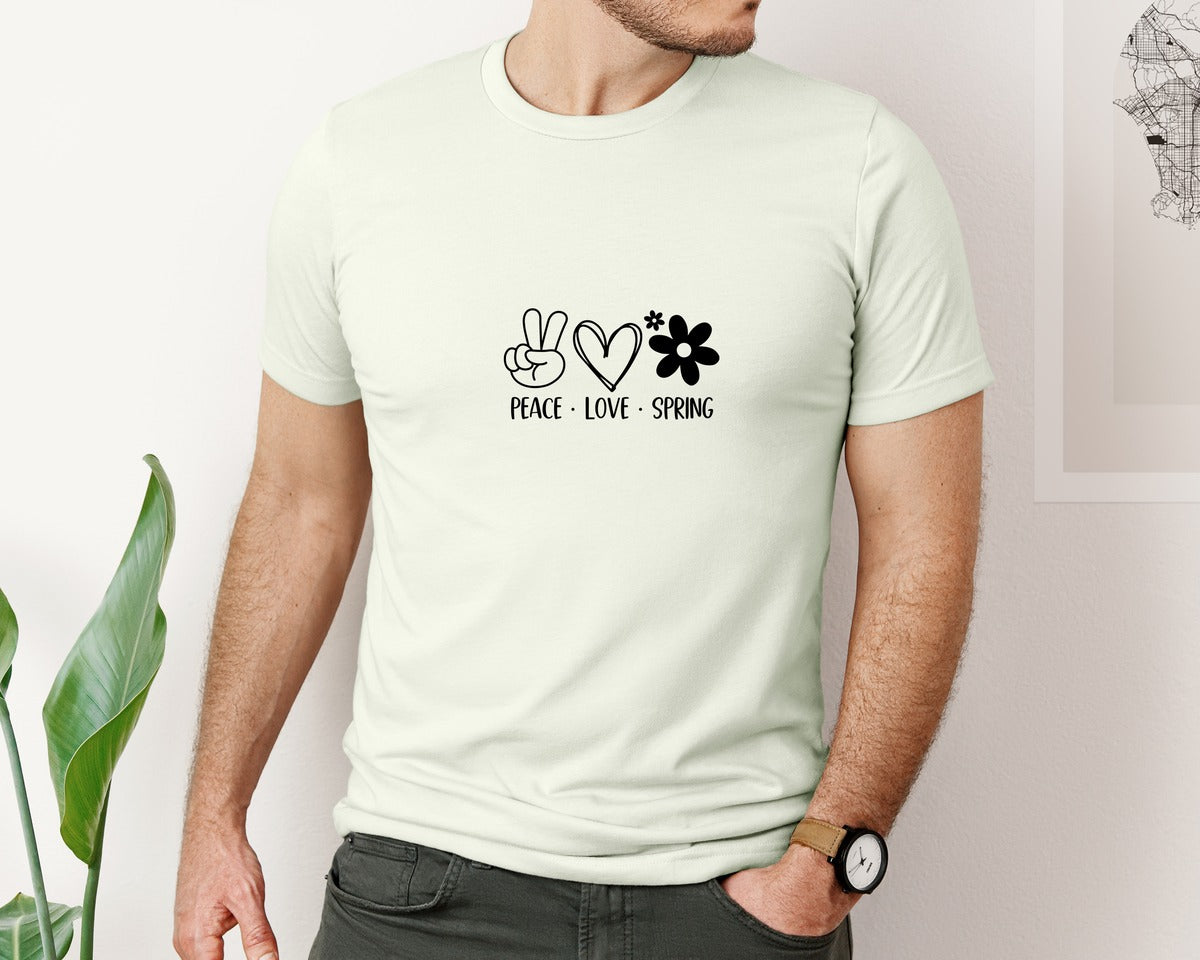 brand:Bella Canvas|color:Citron|Peace Love Spring 4 Graphic T-Shirt