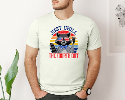 brand:Bella Canvas|color:Citron|Retro Raccoon 4Th Of July Chill Vibes Graphic T-Shirt