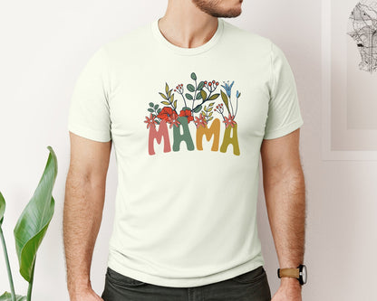 brand:Bella Canvas|color:Citron|Mama Shirt Wildflowers Mama Shirt Graphic T-Shirt