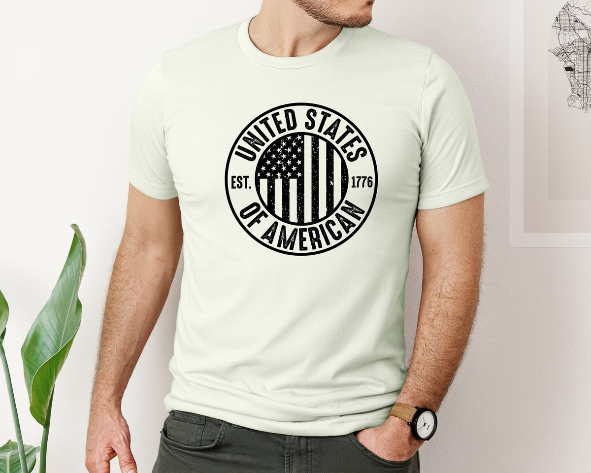 brand:Bella Canvas|color:Citron|United States Of America Patriotic Graphic T-Shirt