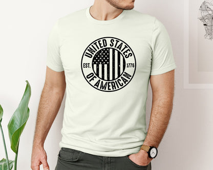 brand:Bella Canvas|color:Citron|United States Of America Patriotic Graphic T-Shirt