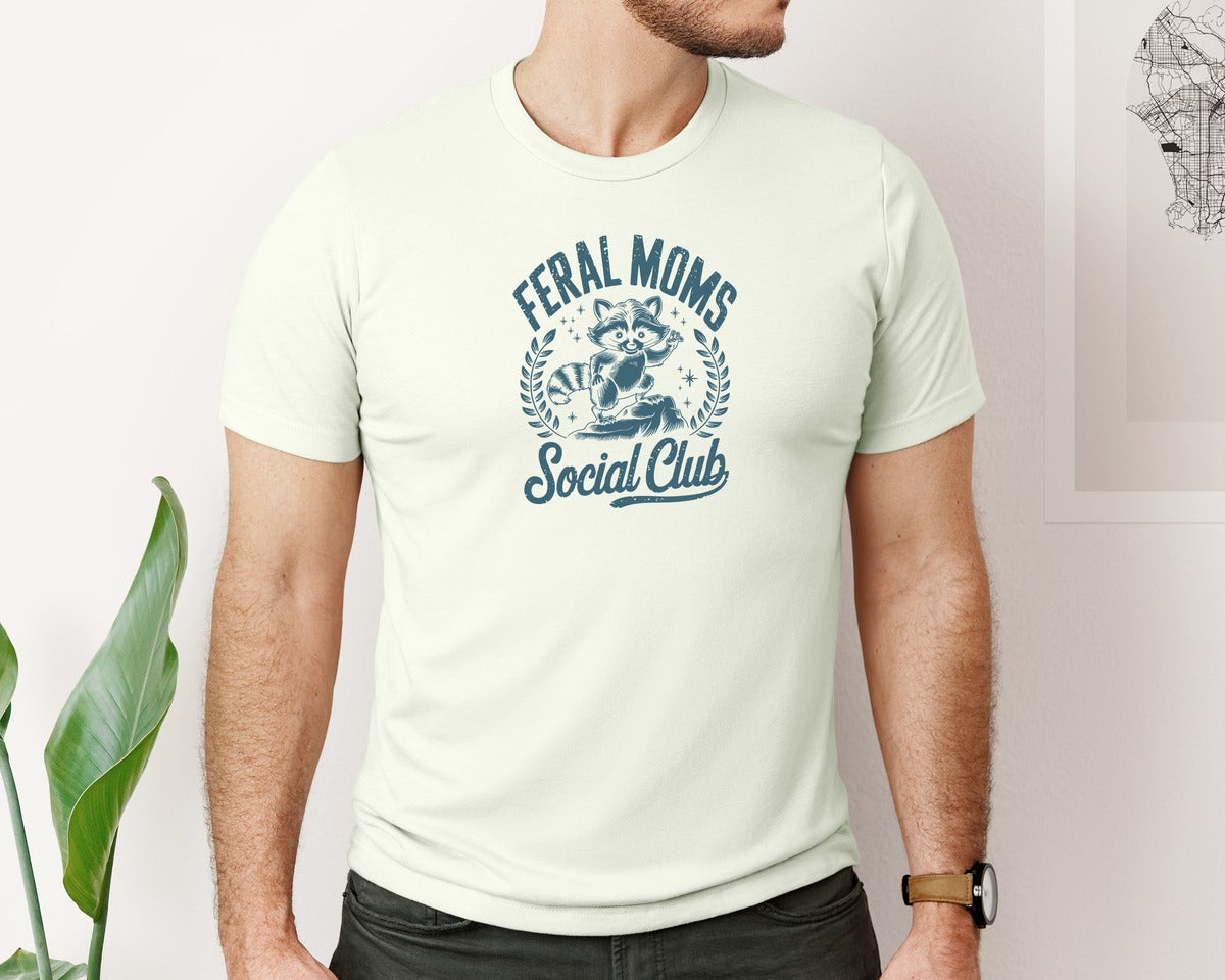 brand:Bella Canvas|color:Citron|Funny Mothers Day Raccoon Mama Feral Mom Graphic T-Shirt
