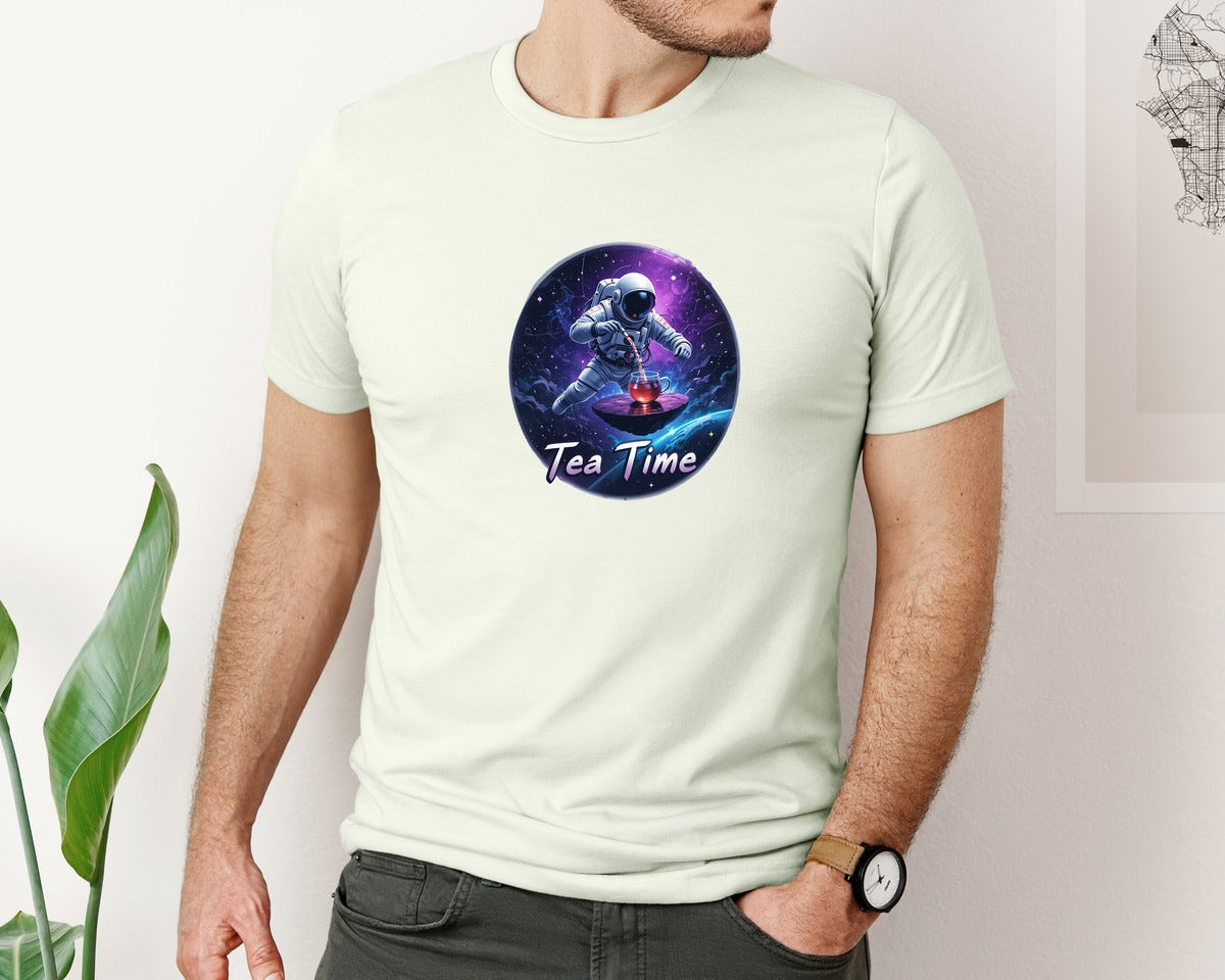 brand:Bella Canvas|color:Citron|Astronaut Tea Time In Space T Shirt Graphic T-Shirt
