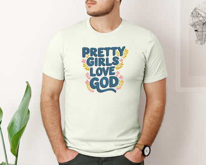 brand:Bella Canvas|color:Citron|Pretty Girls Love God Christian 3 Graphic T-Shirt